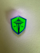 Load image into Gallery viewer, Seattle Sounders Shield Hard Enamel Pin Glow-In-The-Dark