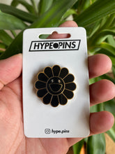 Load image into Gallery viewer, Happy Flower Black and Gold Hard Enamel Pin