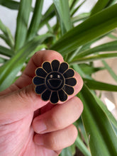 Load image into Gallery viewer, Happy Flower Black and Gold Hard Enamel Pin