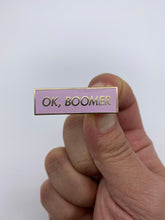 Load image into Gallery viewer, Ok Boomer - Pink/White & Gold Pin (Thermal Changing)