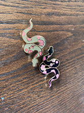 Load image into Gallery viewer, Cute Snake with Flowers Black Hard Enamel Pin