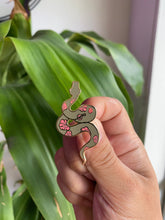 Load image into Gallery viewer, Cute Snake with Flowers Green Hard Enamel Pin