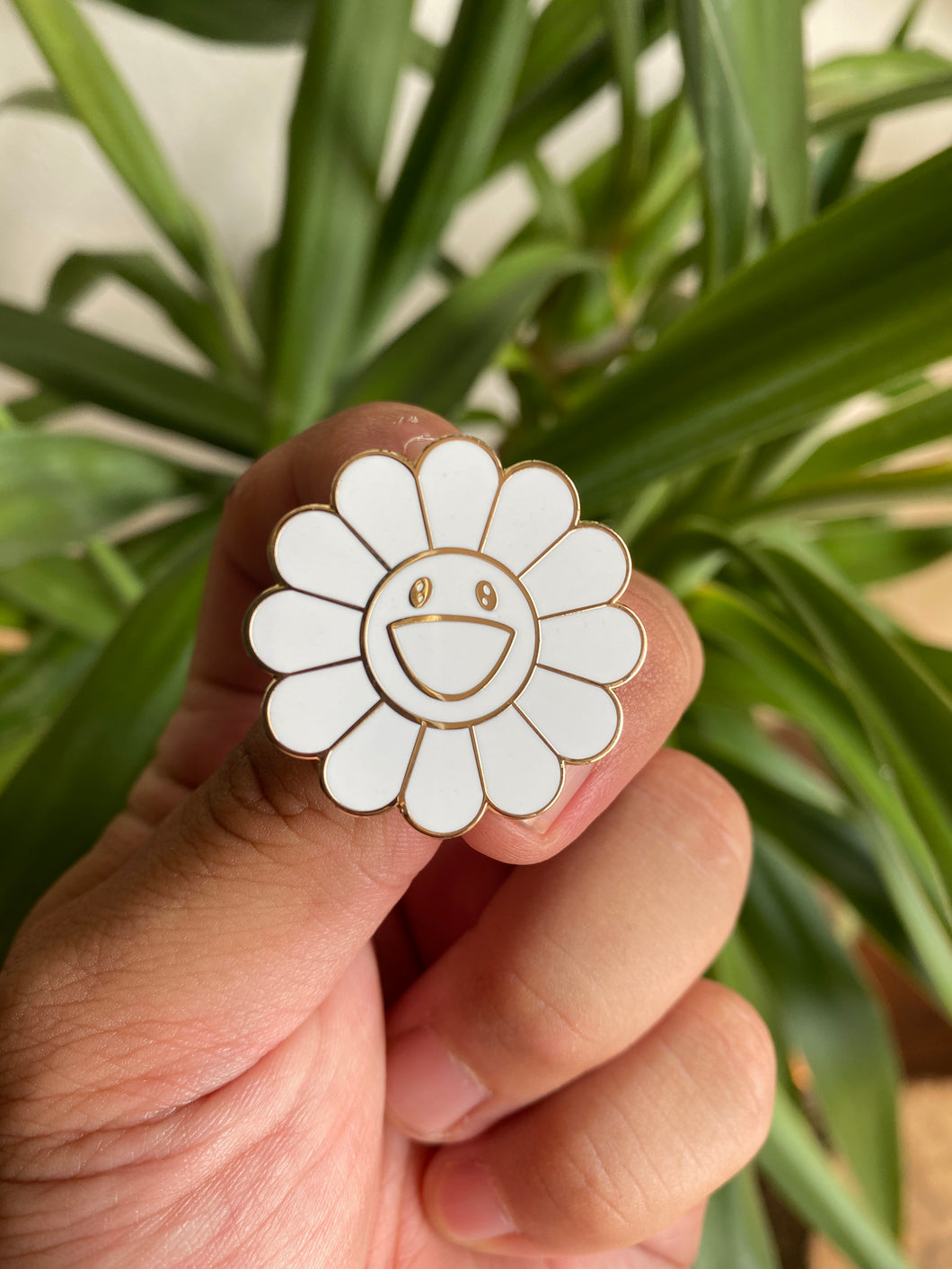 Happy Flower ALL WHITE Hard Enamel Pin