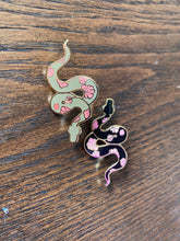 Load image into Gallery viewer, Cute Snake with Flowers Black Hard Enamel Pin
